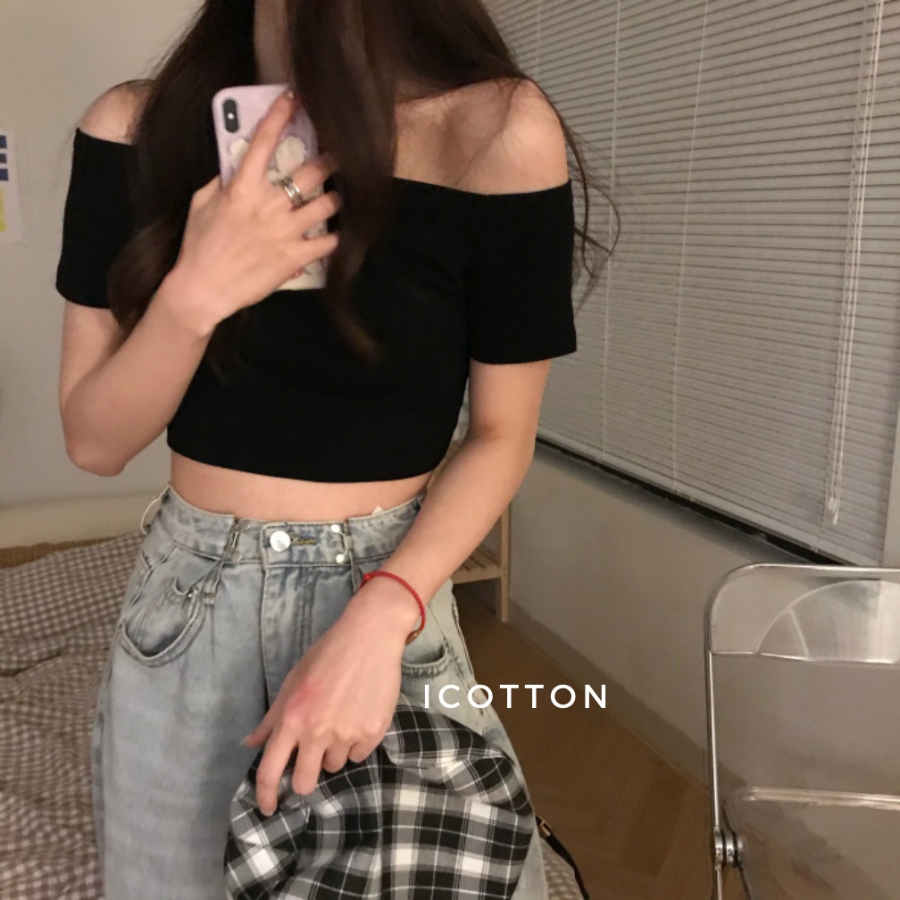 Áo croptop kiểu trễ vai iCotton 100% cotton chất đẹp