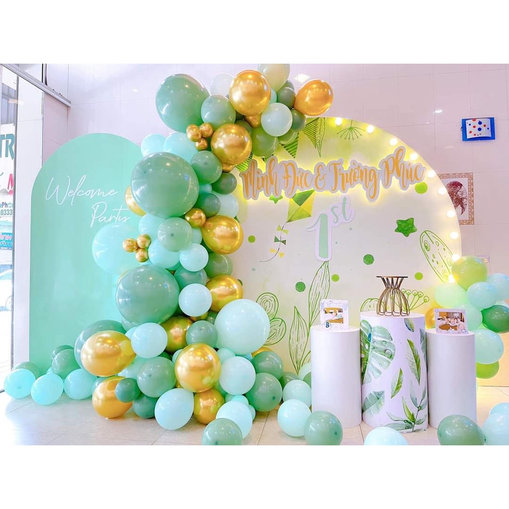 Bóng tròn tông màu xanh Tropical Châu Âu các size trang trí sinh nhật - Kem Shop K180