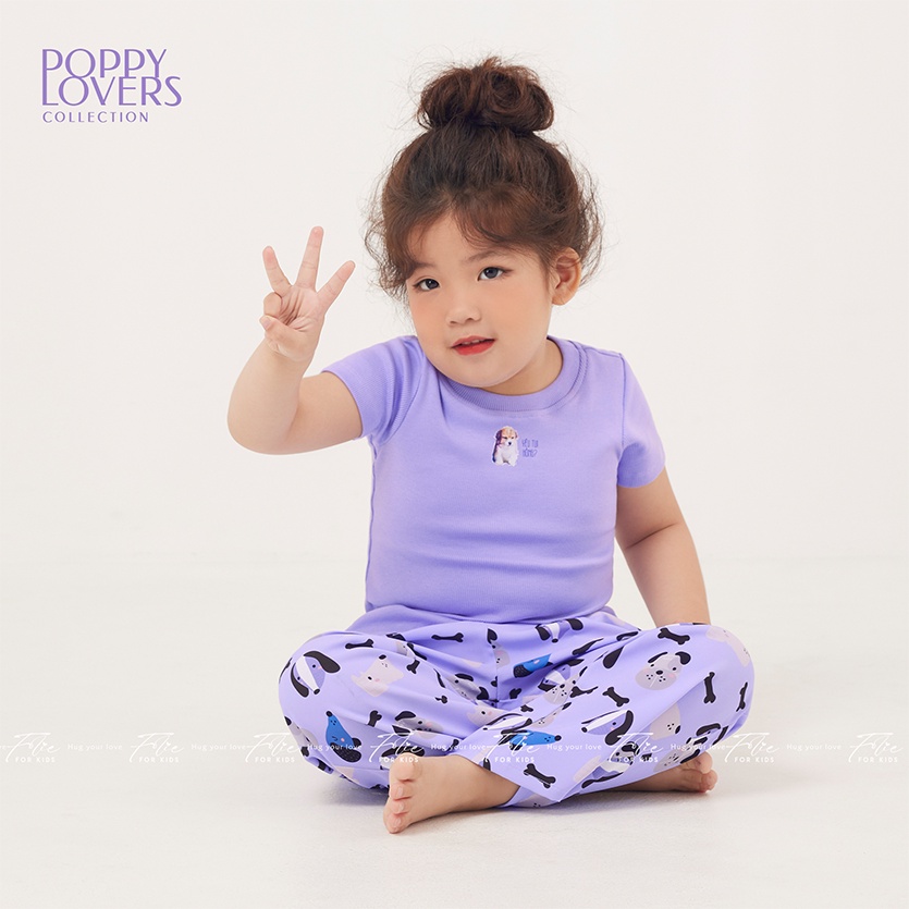 Folie Homewear -  Set đồ bộ mặc nhà của bé áo tay ngắn thun gân cotton quần dài lụa tằm ý FKLA1Q3