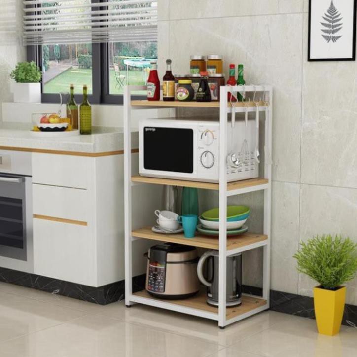 ⛔MIỄN PHÍ SHIP⛔Kệ Lò Vi Sóng 4 Tầng Khung Sắt, Sàn Gỗ Cực Chắc Chắn