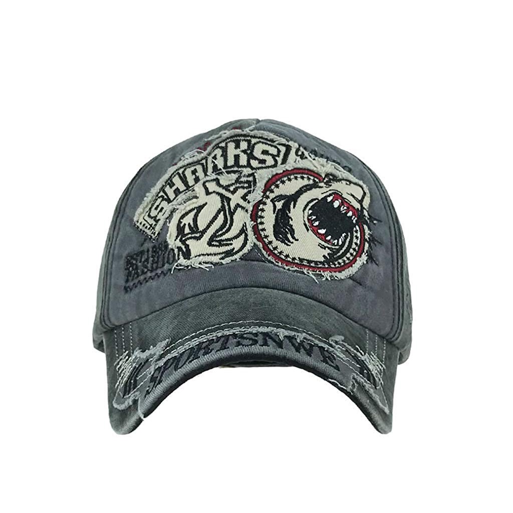 Mũ Lưỡi Trai Cotton Thêu Hình Cá Mập Vintage