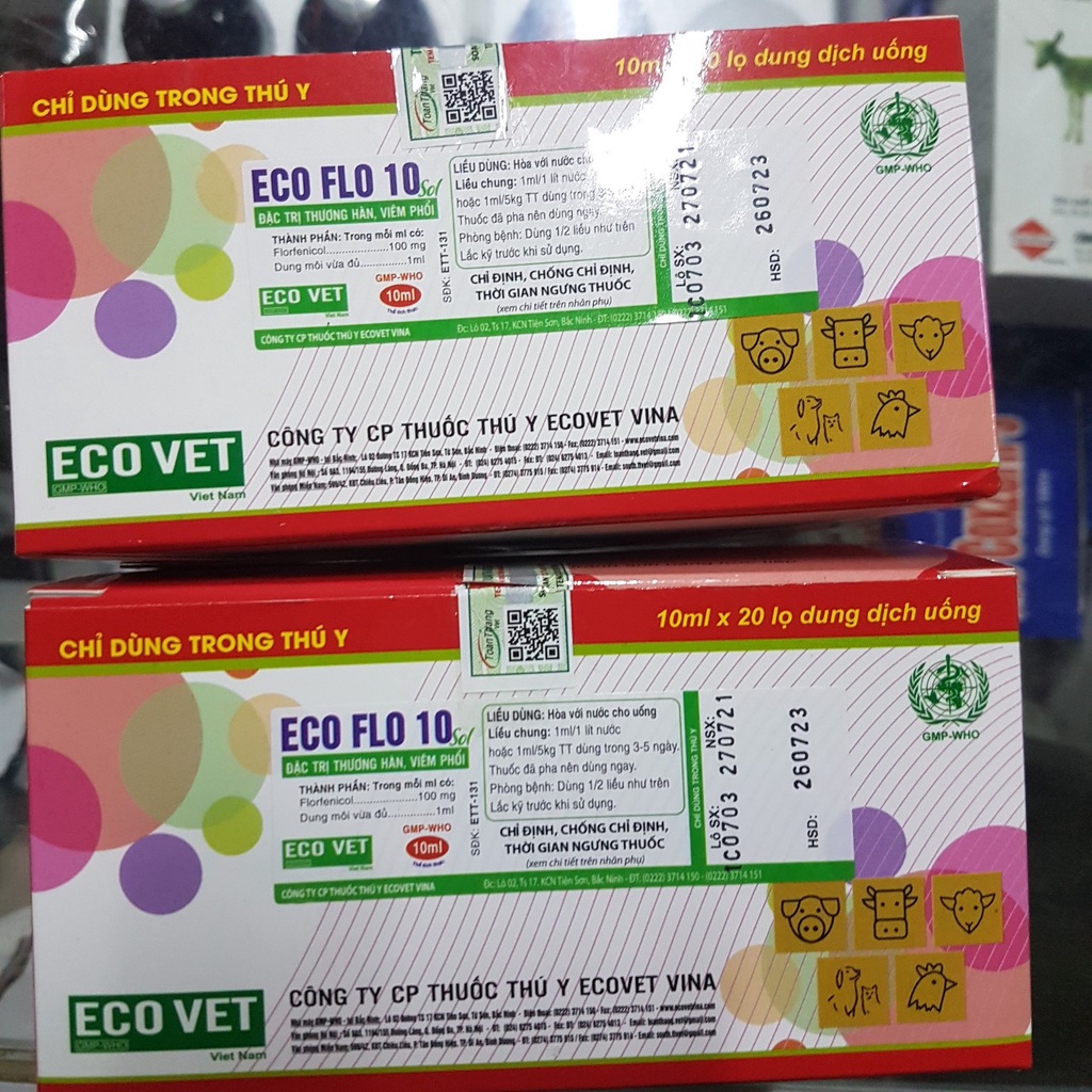Eco Flo 10 sol - ĐT Thương hàn - Bệnh phổi - Chỉ dùng cho Thú Y