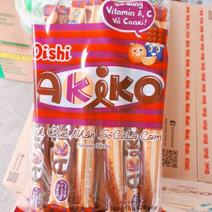 10 Bịch bánh que Akiko. Mỗi bịch gồm 20 que bánh ống nhân kem Akiko của oshi có 6 vị
