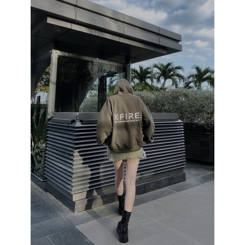 Áo khoác Hoodie Nam Nữ Form Rộng Vải Nỉ Màu Xanh Rêu Essential by Local Brand Xfire Unisex