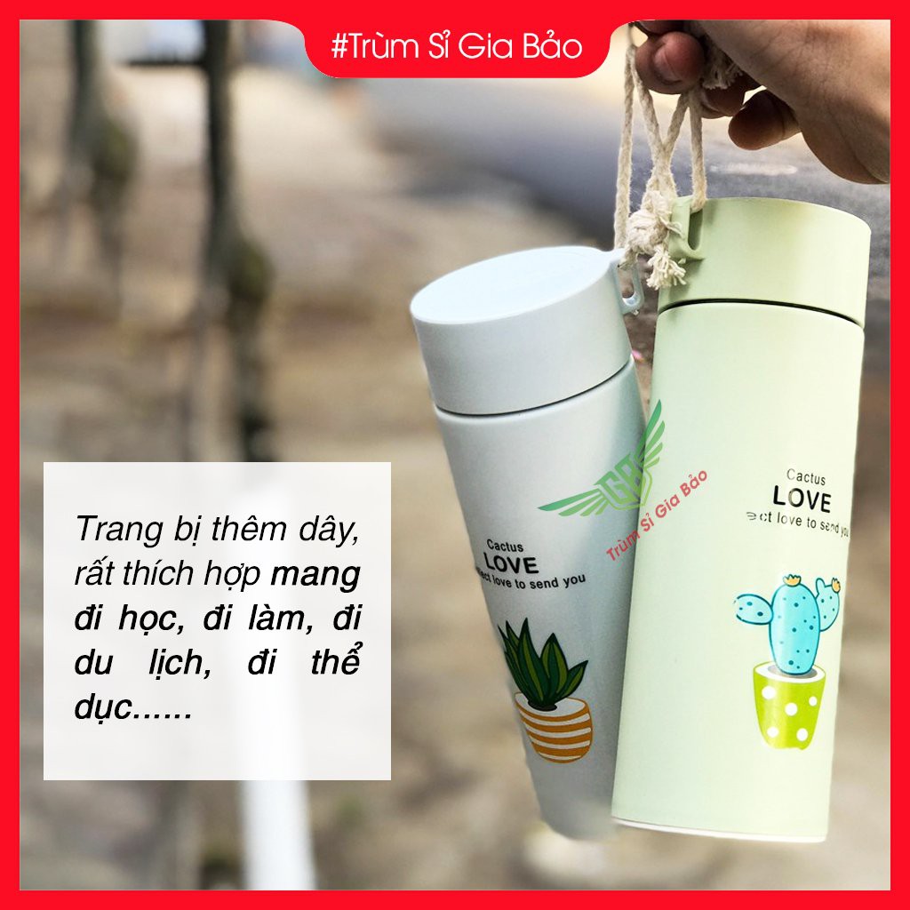 Bình đựng nước lõi thủy tinh họa tiết xương rồng dễ thương dung tích 450ml. | BigBuy360 - bigbuy360.vn