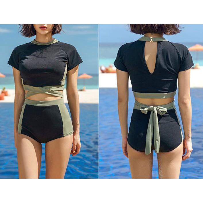 BIKINI đồ bơi nữ 2 mảnh thun lạnh croptop phối màu