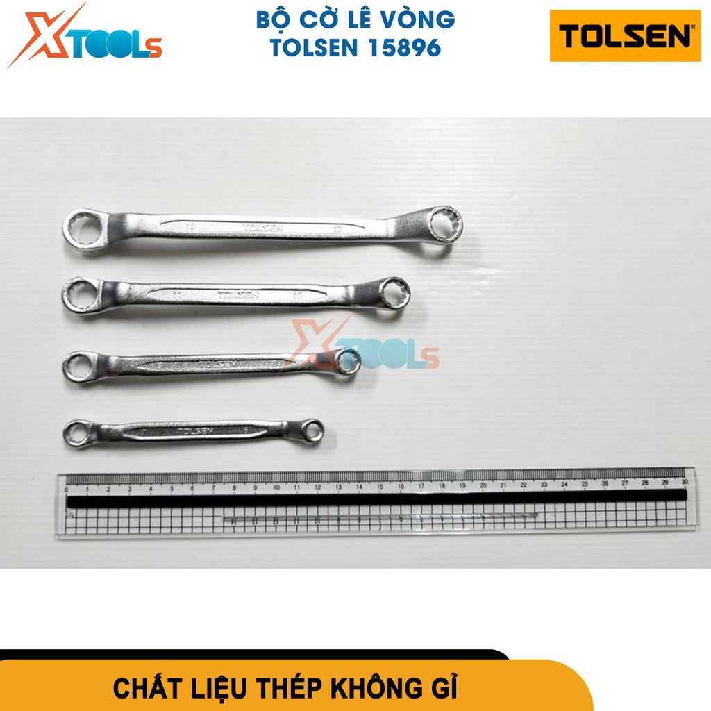 Bộ 12 Cờ Lê 2 Đầu Vòng 6-32mm Tolsen 15896, chất liệu thép Cr-V mạ crom, đánh bóng bề mặt độ bền cao[CHÍNH HÃNG][XTOOLS]