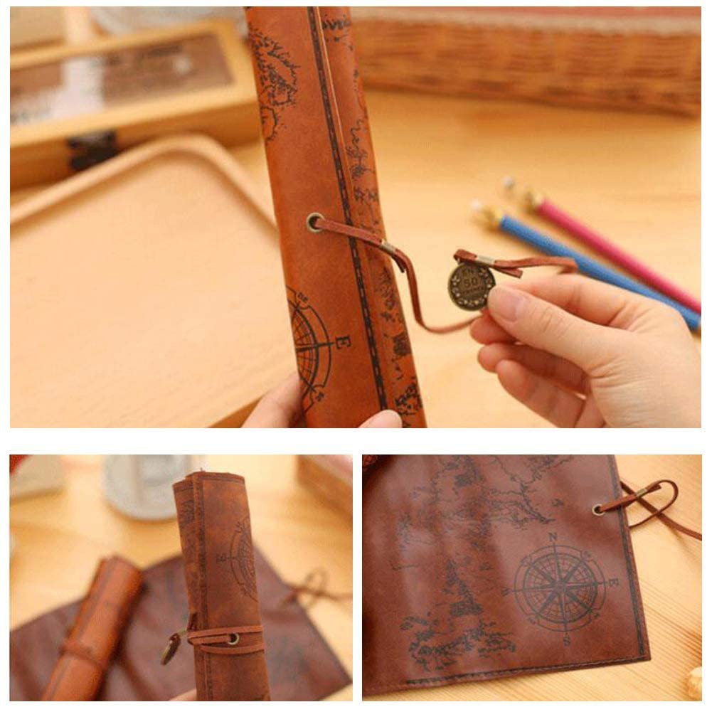 Túi Đựng Bút Bằng Da Họa Tiết Bản Đồ Cướp Biển Cổ Điển