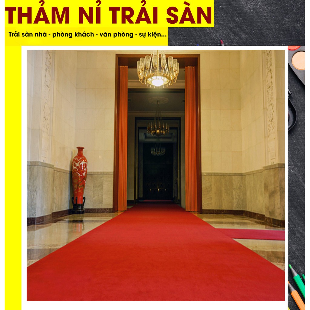Thảm nỉ trải sàn nhà, thảm lót sàn nhà đẹp giá rẻ dày 3mm màu đỏ tươi trải văn phòng, phòng ngủ, sự kiện