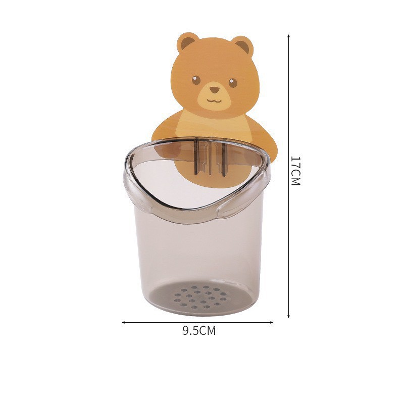 Cốc gấu dán tường đựng bàn chải đánh răng cute trong nhà tắm 2 màu 9.5cm*17cm - QUEENHOUSE QH22