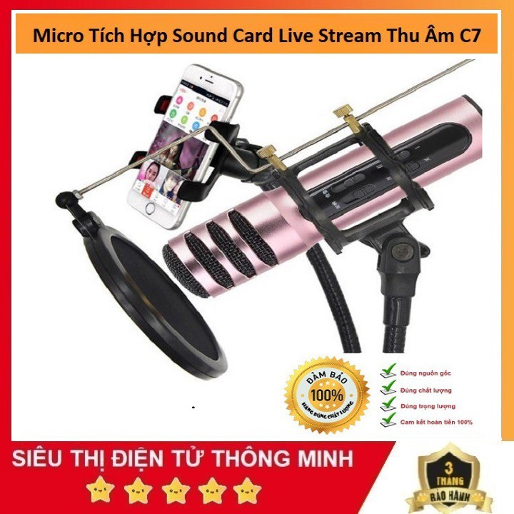 Micro Karaoke Livestream Thu Âm C7 Âm Thanh Chuyên Nghiệp + Tặng Tai Nghe