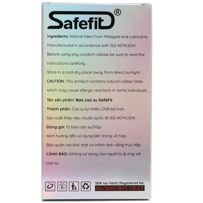 Bao cao su Siêu mỏng 0.03mm Safefit Cao Cấp Malaysia Latex Bộ 15 cái CB006