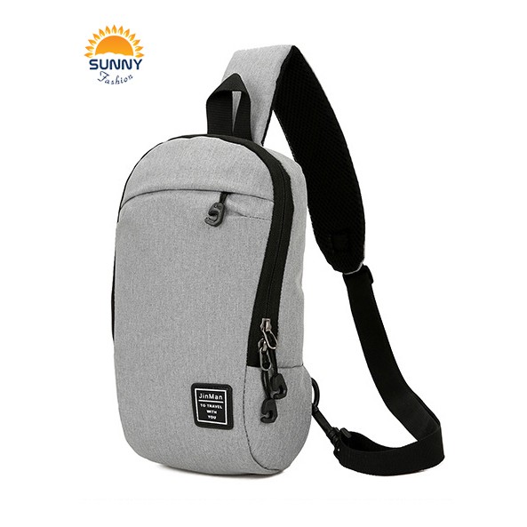 Túi đeo chéo nam, nữ vải canvas cao cấp, màu ghi viền chữ U đẹp mắt, T516 | BigBuy360 - bigbuy360.vn