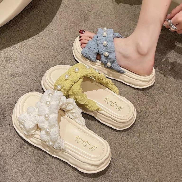 FREESHIP DÉP NỮ QUAI BÈO ĐÍNH NGỌC ĐẾ BÁNH MỲ CAO 3P ÊM CHÂN CLOVERLAND