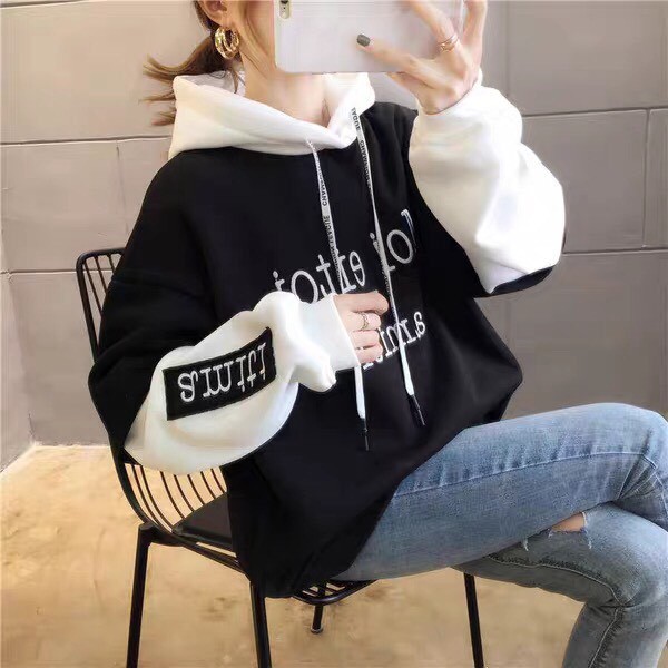 [ Mã WASTAPR giảm 10K đơn 50K] Áo khoác, áo hoodie unisex nỉ ngoại kiểu phối chữ đơn giãn năng động thời trang học đường