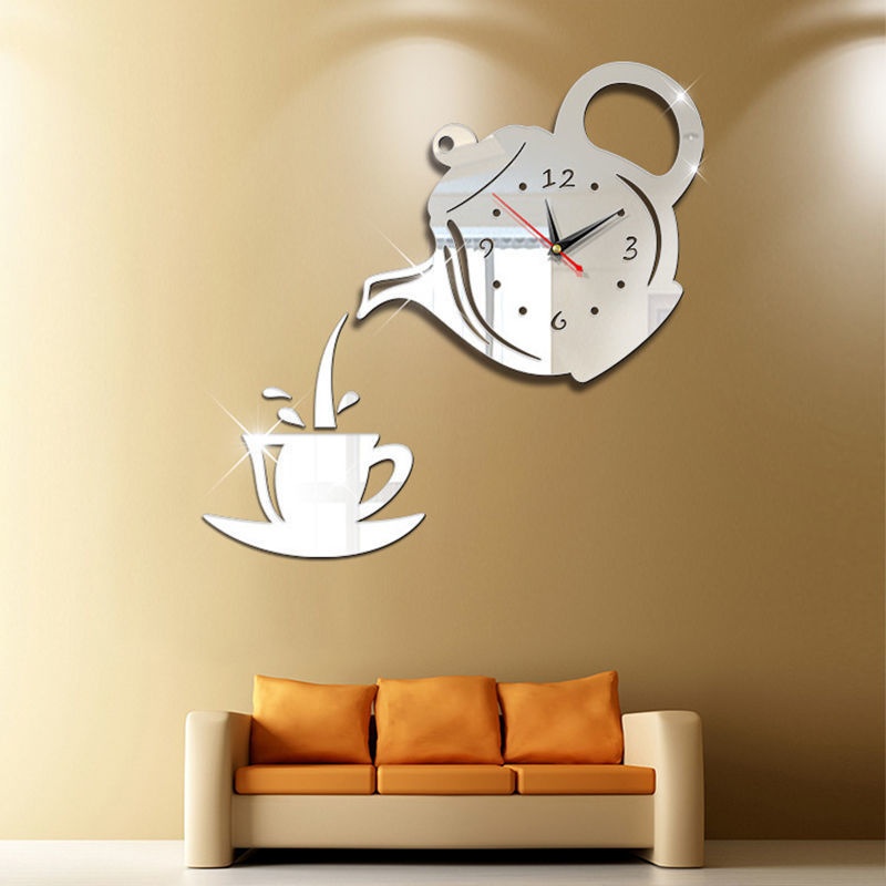 ۩Hiện đại tối giản sáng tạo tự làm ấm trà acrylic cốc đồng hồ treo tường phòng khách nghiên cứu trang trí tắt tiếng đồng