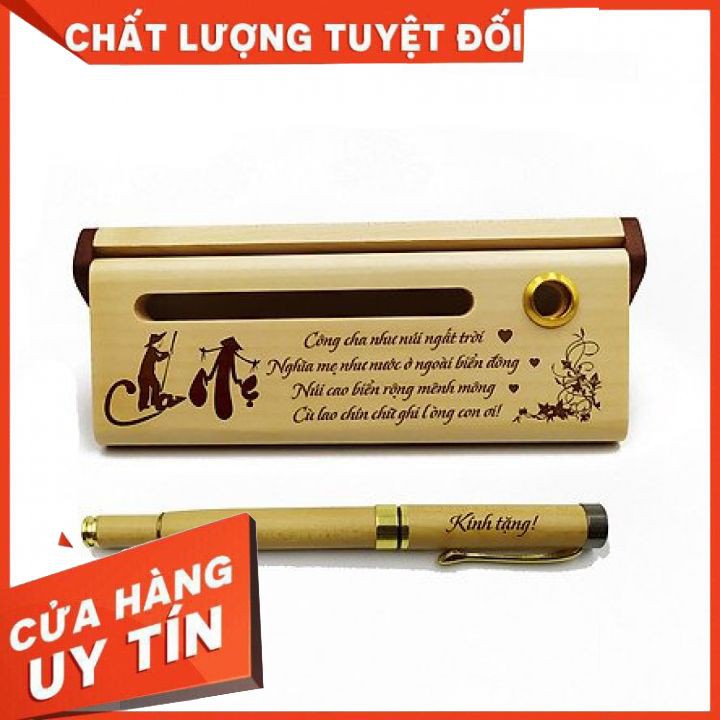 Bộ Quà Tặng Bút Gỗ Khắc Tên, Chữ, Logo Theo Yêu Cầu