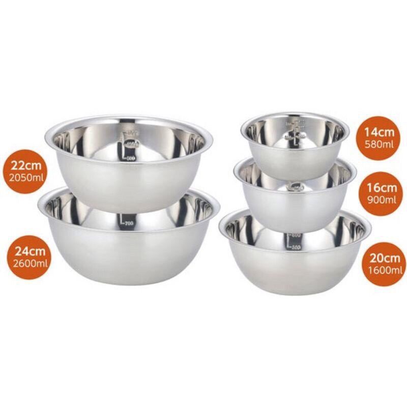 Sét 5 Bát Trộn inox có chia vạch hàng xuất Nhật