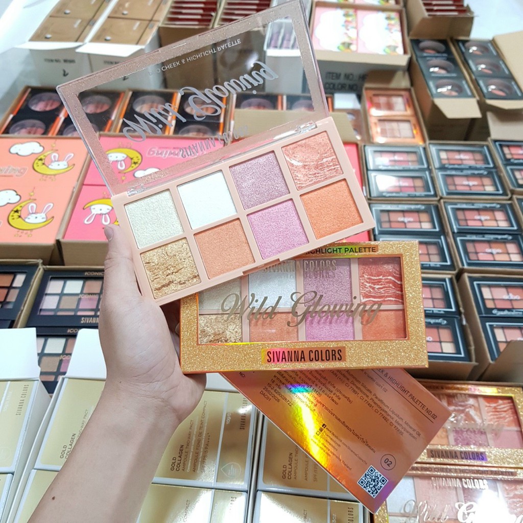 Bảng Phấn Má Hồng & Bắt Sáng Sivanna Colors WilD Glowing Ultra Pro Cheek & Highlight Palette HF3017