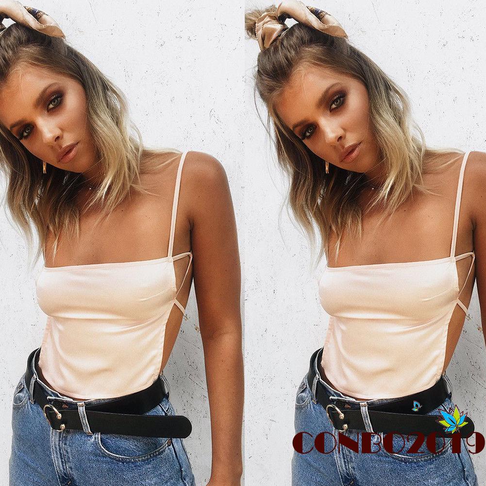 Áo Croptop Hai Dây Bằng Lụa Satin Màu Trơn Thời Trang Mùa Hè Quyến Rũ Dành Cho Nữ