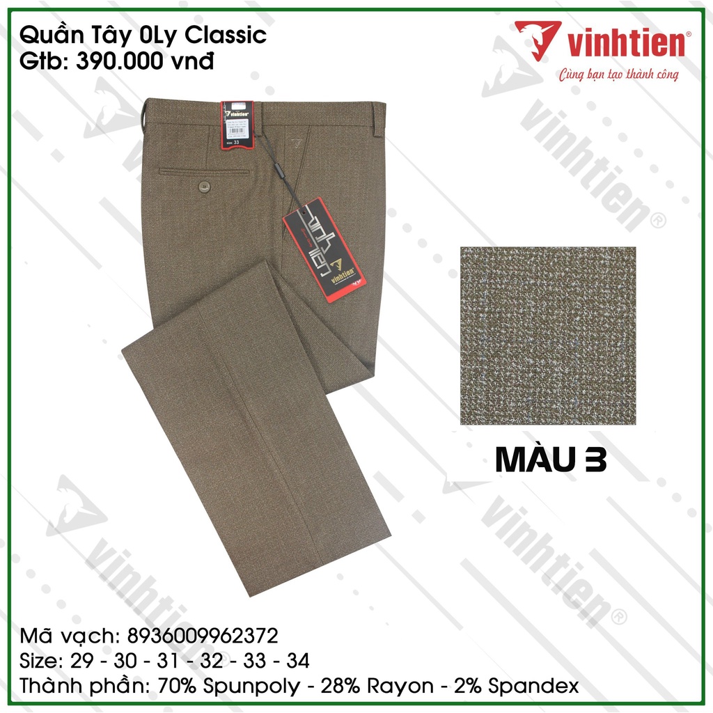 Quần Tây Nam 0Ly Nam Vĩnh Tiến Nhiều Màu QK390 | CHĨNH HÃNG|