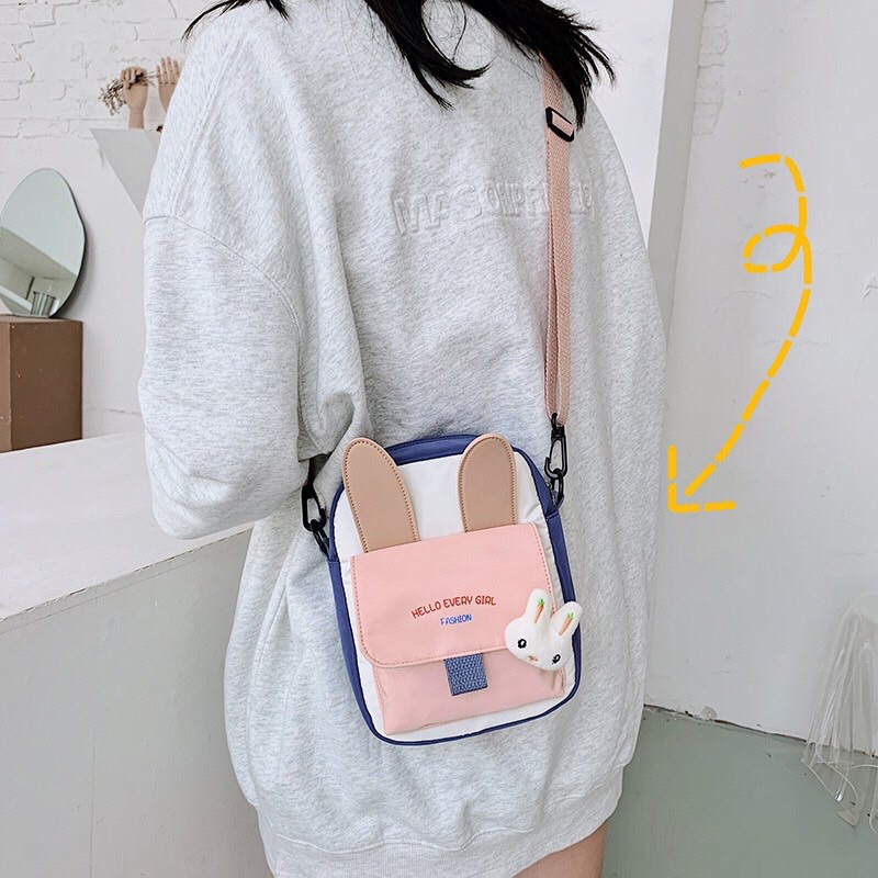 Túi tote đeo chéo mini Tai thỏ HELLO EVERY GIRL FASHION vải bóng mềm mịn cá tính giá rẻ mã TOTE1