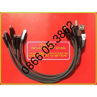 Cáp sạc iPhone 6,7,8,X,XS max dài 25cm bọc aluminum sạc cực nhanh