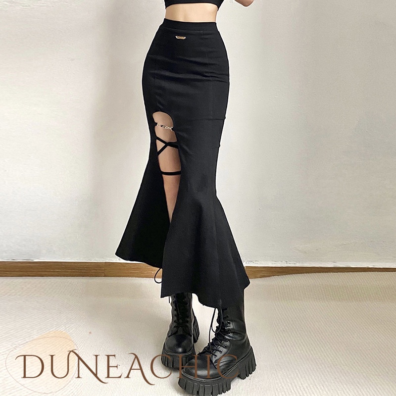 DUNEA Phụ Nữ Thời Trang Váy Nàng Tiên Cá Xẻ Cao Y0519