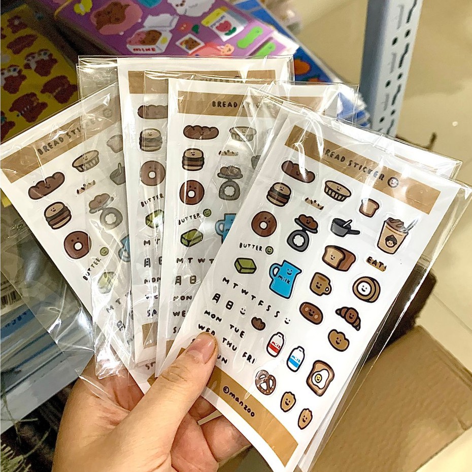 Miếng dán trang trí hình bánh mì hoạt hình vui nhộn chống thấm nước
