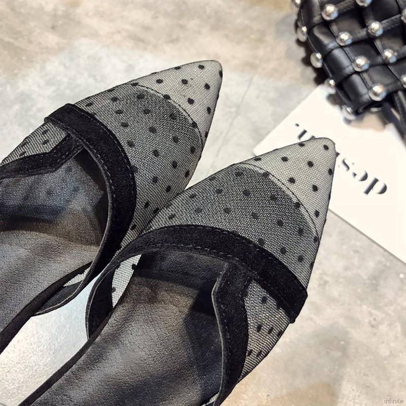 INFINITE Women Fashion Flat Shoes Dot Printed All-match Casual Breathable Wear-resistant Mesh Flat