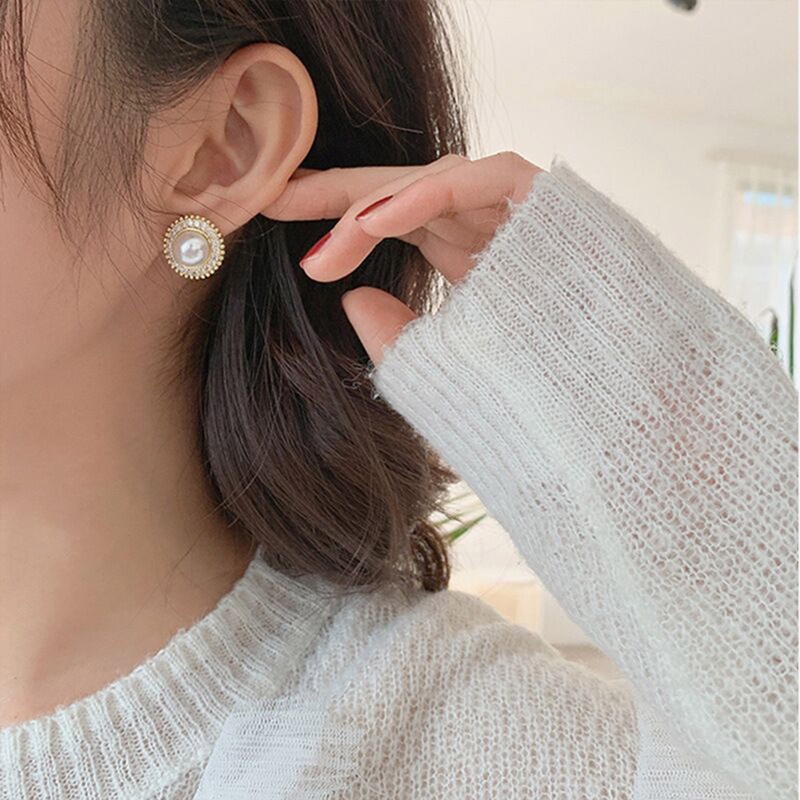 Khuyên Tai Hợp Kim Bạc 925 Đính Đá Ngọc Trai Nhân Tạo Thời Trang