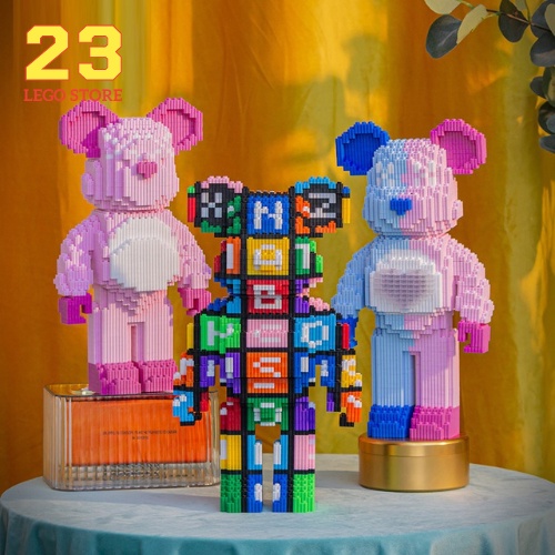 Bộ đồ chơi lắp ghép gấu BearBrick cỡ lớn 20-36cm  có tặng kèm búa lắp ráp, đèn led
