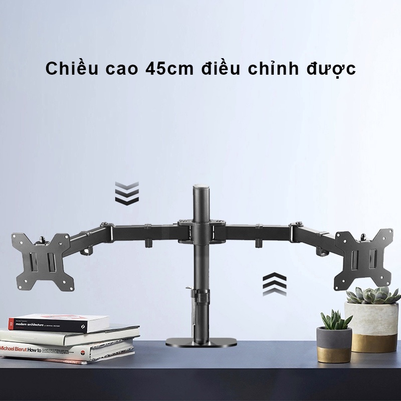 Tay Đỡ Hai Màn Hình Xoay 360 độ ，Giá Treo Màn Hình，Giá Đỡ 2 Màn Hình 17 - 32 Inch，Có thể sử dụng màn hình cong