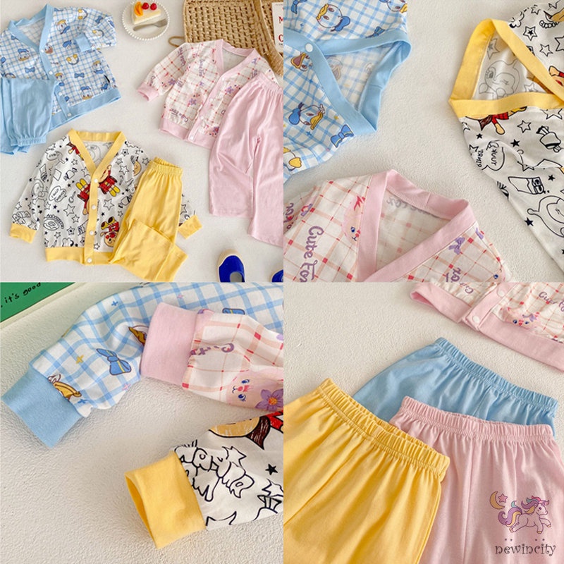 Bộ Áo Cardigan Tay Dài Cài Nút + Quần Dài In Họa Tiết Hoạt Hình Phong Cách Hàn Quốc Thời Trang Mùa Thu Cho Bé Trai Và Gái