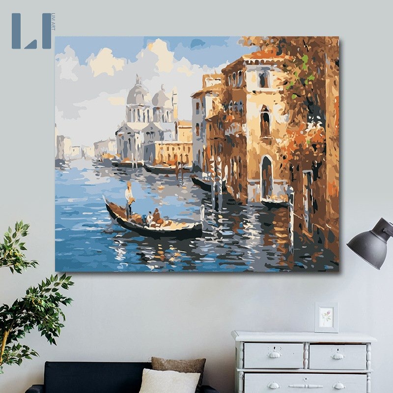 Tranh sơn dầu số hoá có khung LIM Art - Tranh tô màu theo số phong cảnh Venice T273