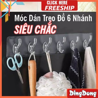 Vỉ móc treo đồ dán tường 6 nhánh trong suốt siêu chắc