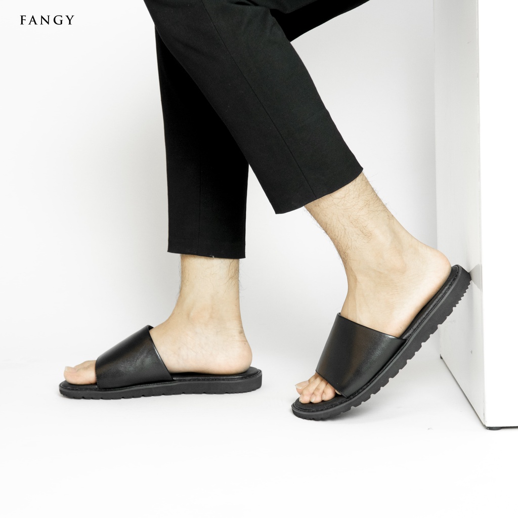 Dép Nam Nữ FANGY - The Basic Slides Black Leather
