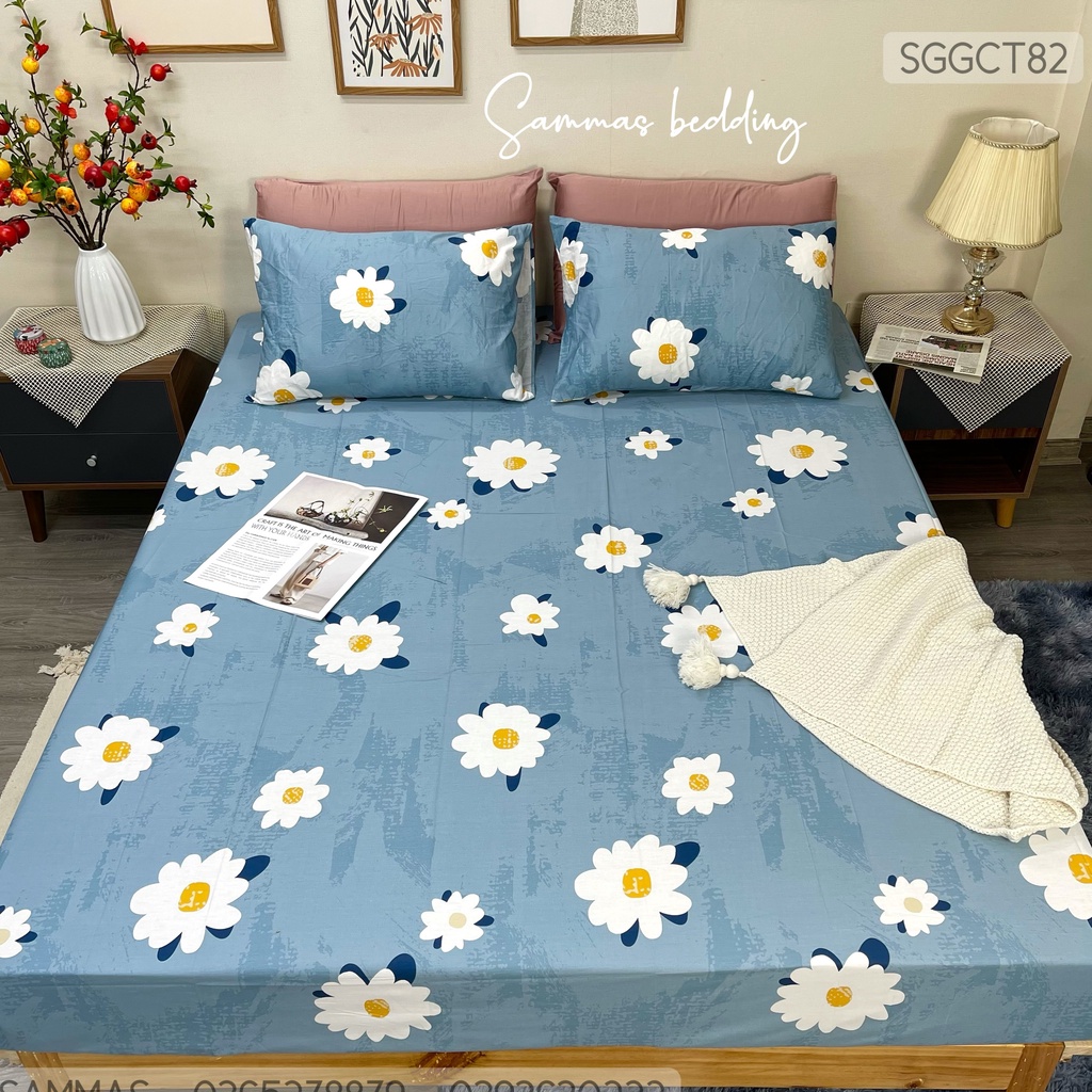 Set Ga Gối 3 Món Cotton 100%, Bộ Drap Giường HOA NÂU Kèm Vỏ Gối Thoáng Mát