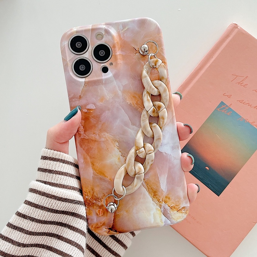 Ốp Điện Thoại TPU Mềm Họa Tiết Đá Cẩm Thạch Có Dây Đeo Tay Cho iphone 13 12 11 pro max XS max XR X XS 7 8 plus