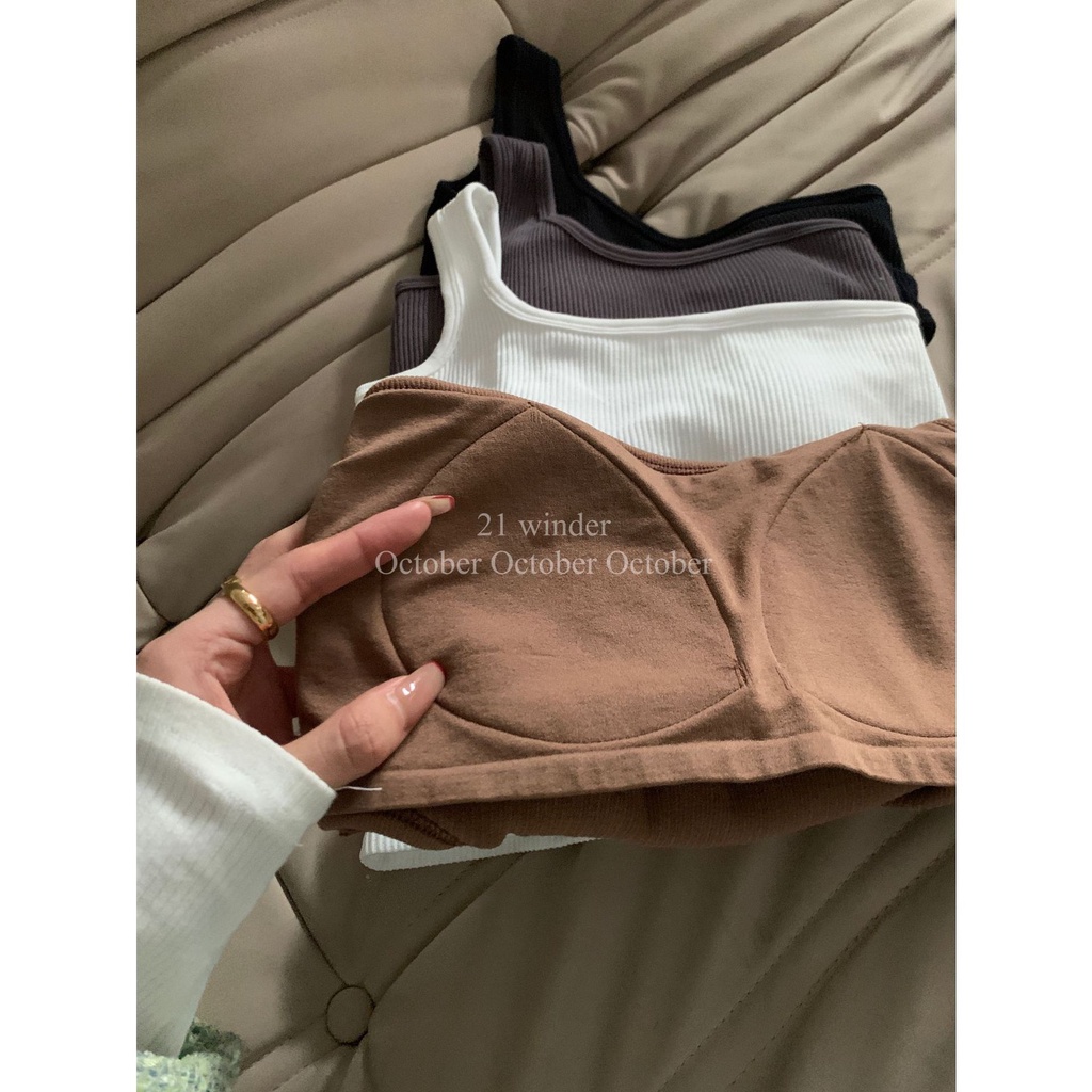 DUNEA Áo Tank Top Hai Dây Màu Trơn Có Đệm Lót Cho Nữ