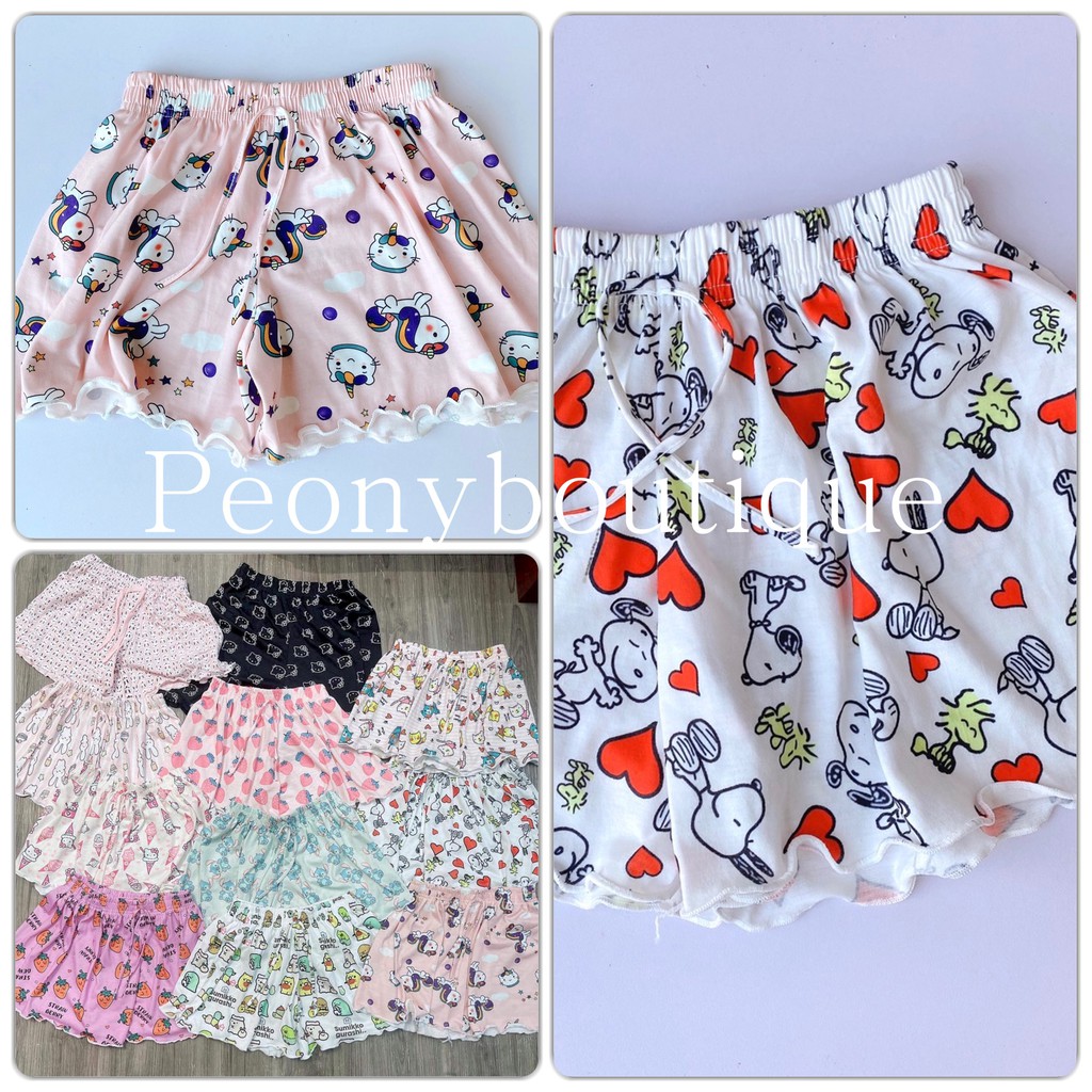 Quần Shorts Kitty Viền Bèo PEONYB Nữ [FREESHIP] 🌸 Short ngủ cute, sooc thun mặc ở nhà, culottes đùi ống rộng Ulzzang 🌸