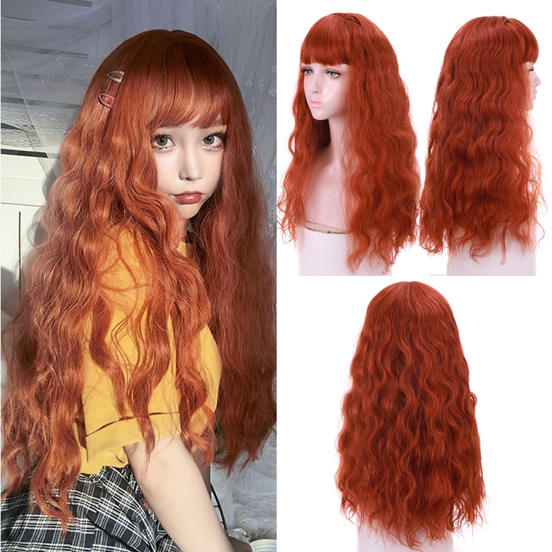 Bộ Tóc Giả Xoăn Dài Màu Cam / Hồng Nhạt / Đen / Nâu Bằng Sợi Tổng Hợp Dành Cho Nữ