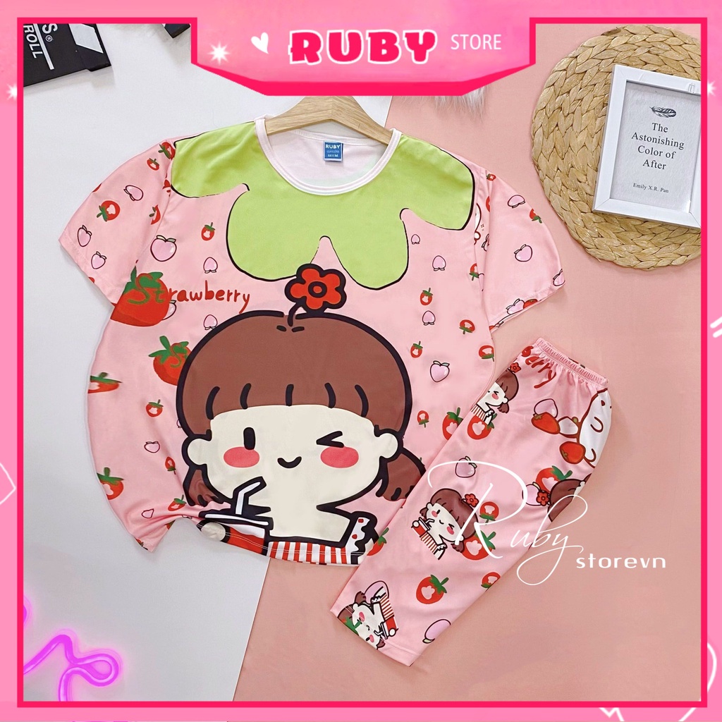 Đồ bộ quần lửng cho bé size 7kg - 70kg chất thun mềm mát in hình doremon kitty hoạt hình dễ thương DBRBL FULL SIZE