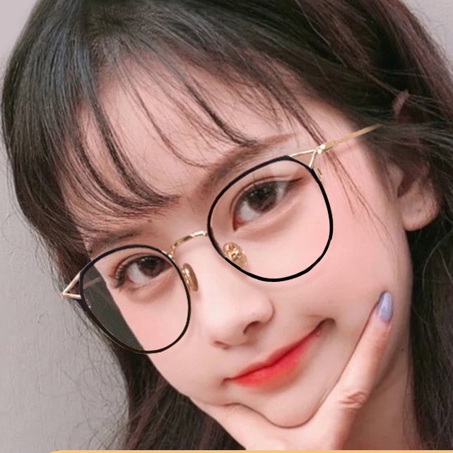 Kính cận thời trang gọng tròn mắt mèo không độ chống tia UV phong cách Ulzzang đẹp cute giá rẻ EMOJI 066