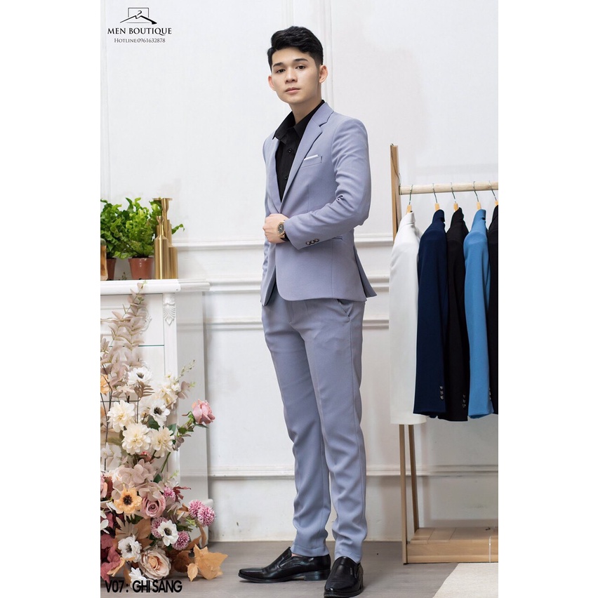 [BIG SALE] Bộ vest nam Ghi sáng 1 áo vest và 1 quần