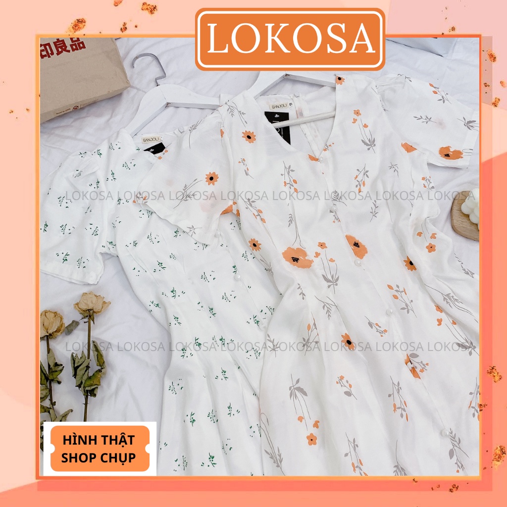 Đầm Dự Tiệc LOKOSA Váy Hoa Nhí Nữ Vải Voan Dáng Dài Thiết Kế Hàn Quốc cao cấp, đi chơi công sở VD047