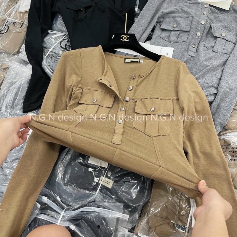 Áo len tăm mongtoghi đính cúc 2 túi hộp | BigBuy360 - bigbuy360.vn