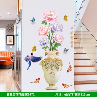 Tranh dán tường bình hoa hồng, Decal bình hoa hồng, Tranh 3D trang trí phòng khách