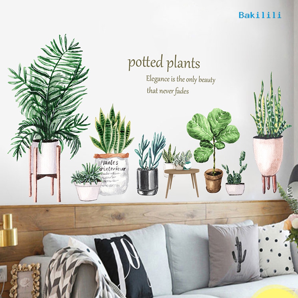 Bộ 2 Miếng Dán Tường Trang Trí Phòng Khách Hình Chậu Cây Bonsai DIY