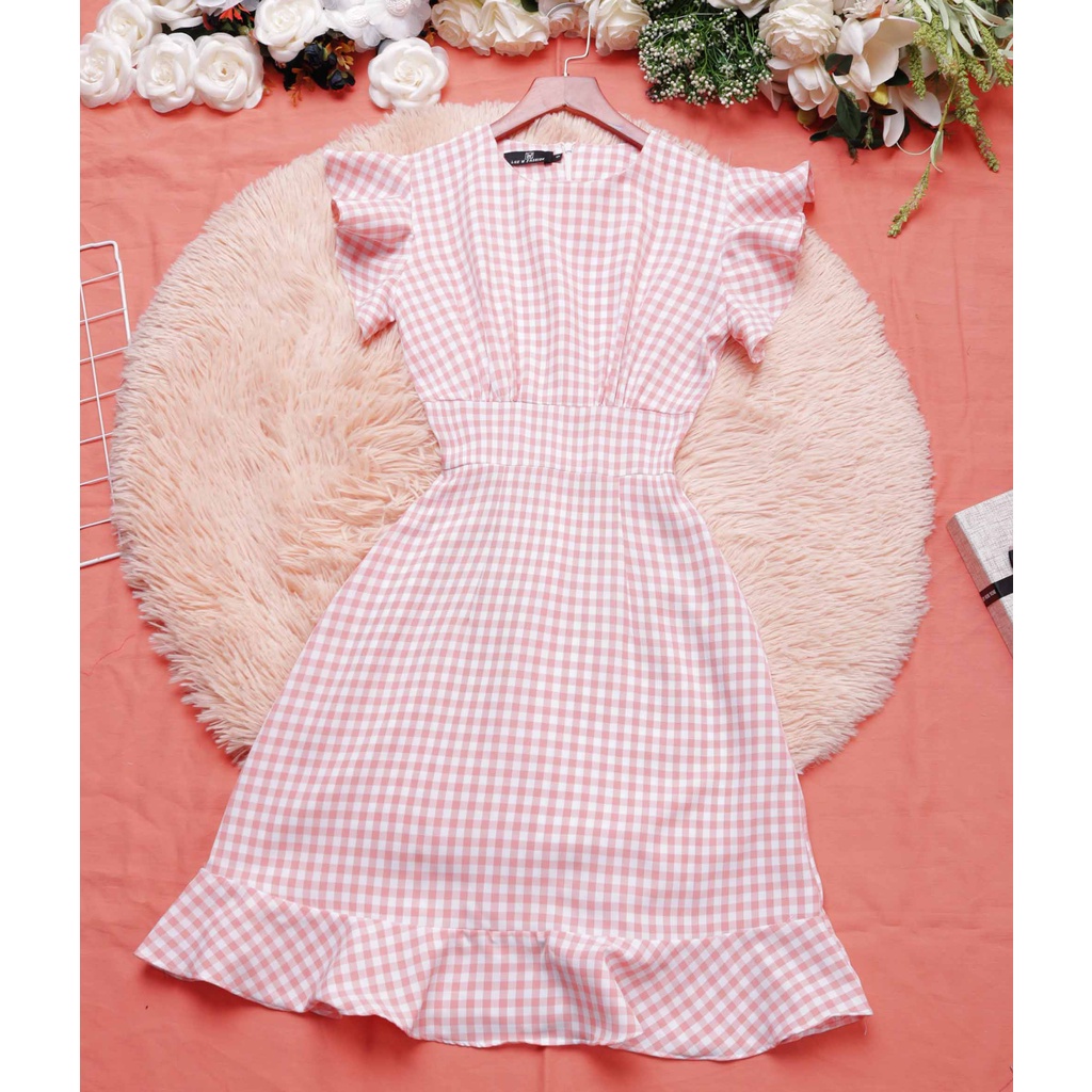 Đầm caro hồng đầm công sở thiết kế xinh xòe tay ngắn bánh bèo thanh lịch trẻ trung thời trang đi làm đi chơi – Lux W